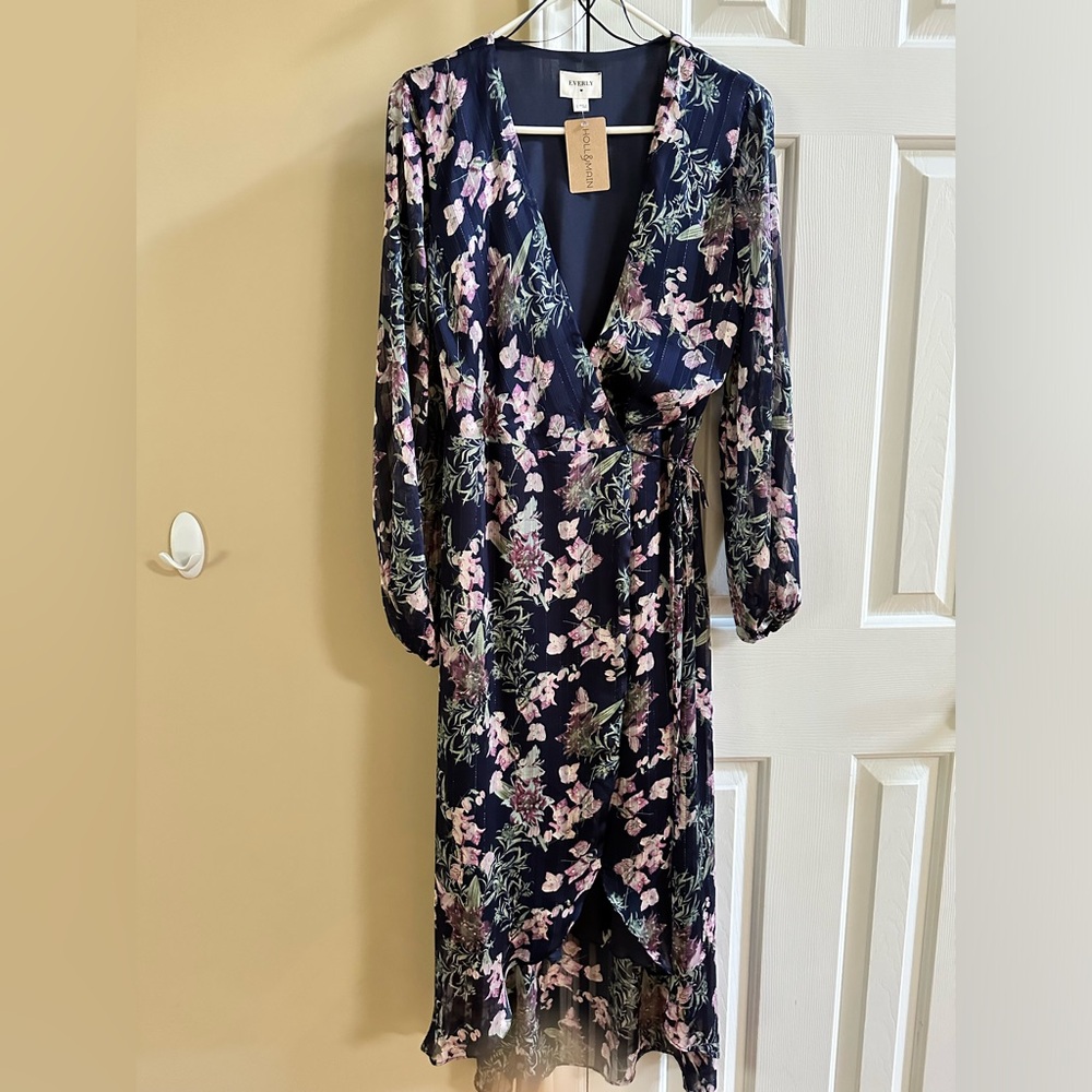 NWT Gorgeous navy blue high/low wrap dress
